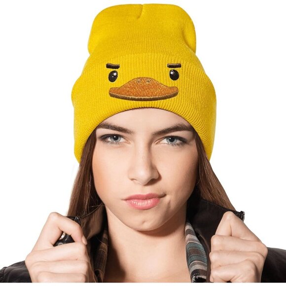 Yellow Duck Beanie Knit Hat Unisex Acrylic Slouchy Gift for Duck Lovers